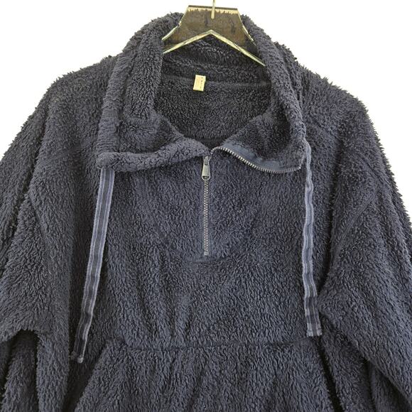 Free People Movement Mountain High Fleece Sherpa Pullover Womens Small Navy Blue - Picture 2 of 9